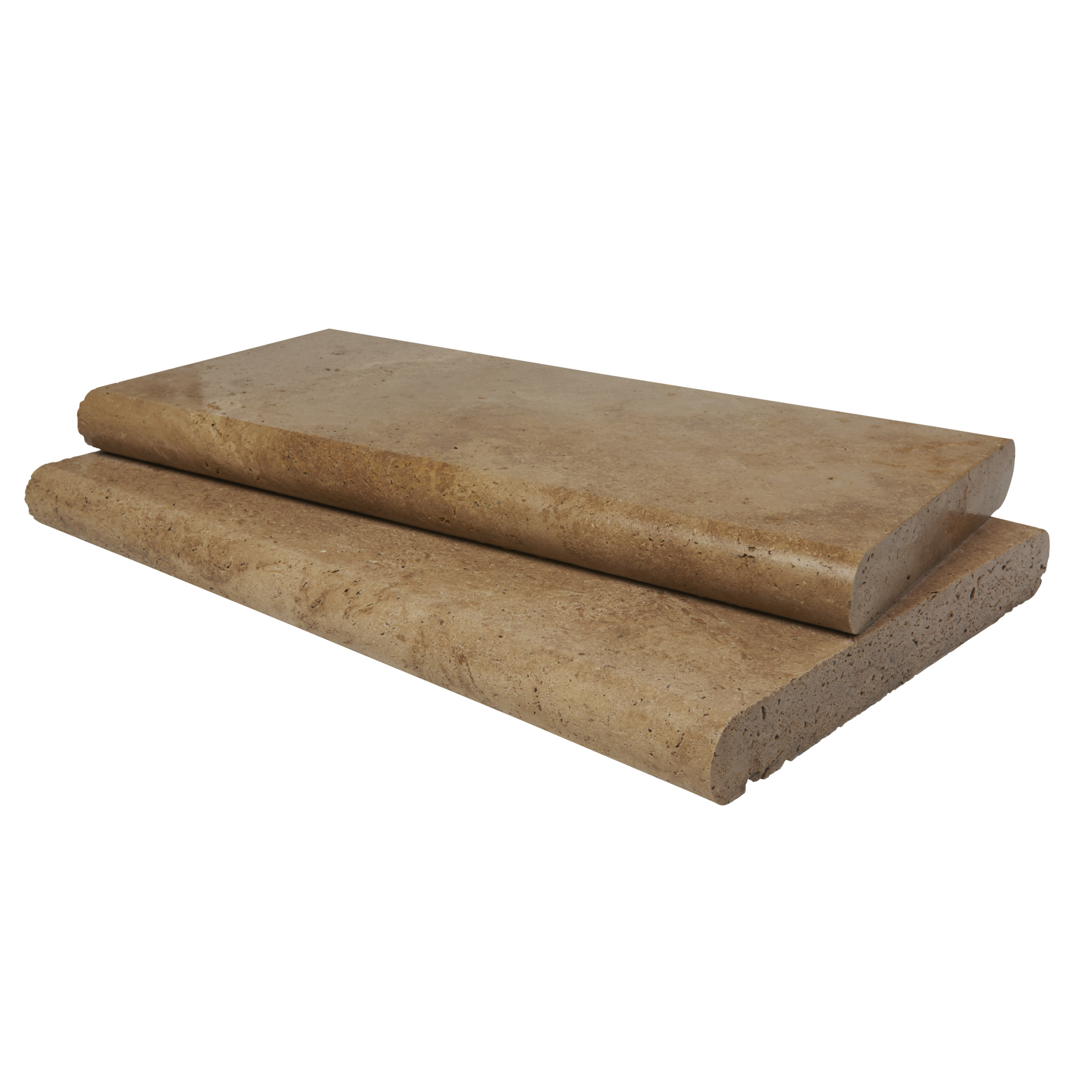 Ackland Marzana Almond Brushed Travertine Pool Coping — 12in. x 24in., Bullnose Edge, Model# NTE-LSC-130